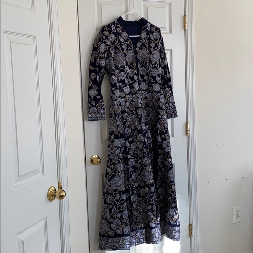 Heavy embroidered gown. Navy blue. Brand new. - Picture 2 of 14